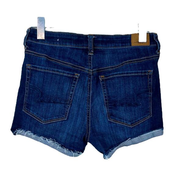 American Eagle AEO Jean Shorts Raw Frayed Hem 3” Inseam Stretch Dark Wash Size 2 - Picture 2 of 8